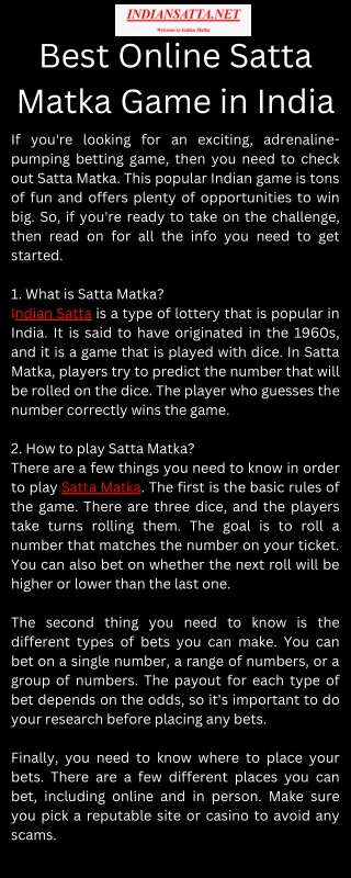 Best Online Satta Matka Game in India