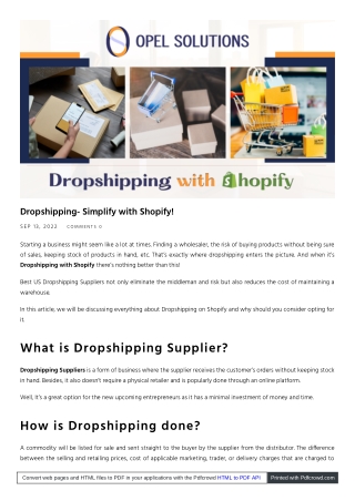 How Dropshipping with Shopify is like a boon for entrepreneurs | Opelsolutions