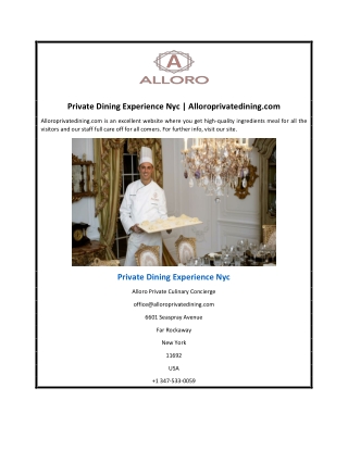 Private Dining Experience Nyc | Alloroprivatedining.com