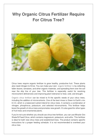 Why Organic Citrus Fertilizer Require For Citrus Tree