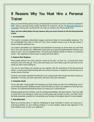 8 Reasons Why You Must Hire a Personal Trainer