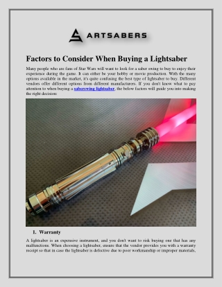 Factors to Consider When Buying a Lightsaber