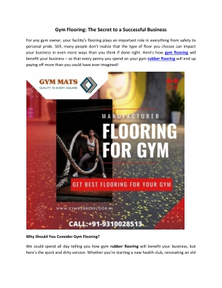 Gym Flooring - The Secret to a Successful Business