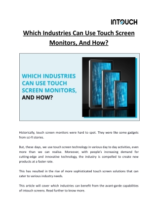 Which Industries Can Use Touch Screen Monitors, And How?