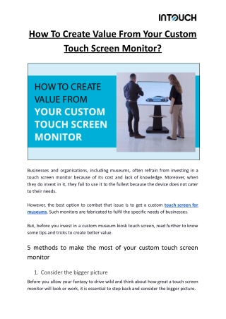 How To Create Value From Your Custom Touch Screen Monitor