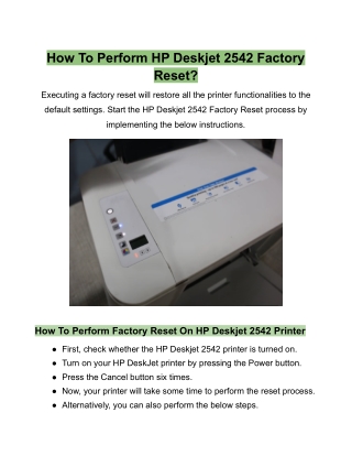 HP Deskjet 2542 Factory Reset | Password Reset - Simple Solutions