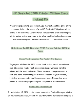 [Solved] How to resolve HP Deskjet 3700 printer offline issue