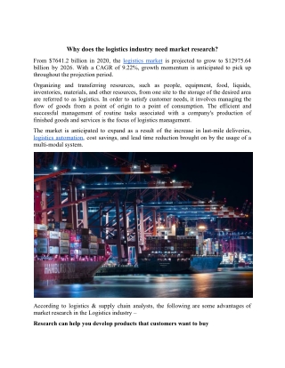Why does the logistics industry need market research.