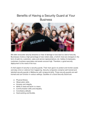 Benefits of Having a Security Guard at Your Business