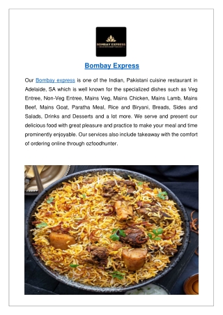 Upto 10% offer order - Bombay express Menu Adelaide