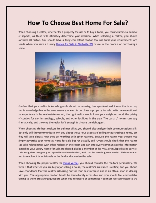 How To Choose Best Home For Sale