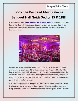 Best Banquet Hall in Noida Sector 18