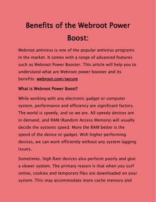 Benefits of the Webroot Power Boost