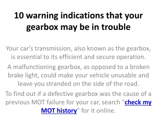 10 warning indications that your gearbox may be in trouble