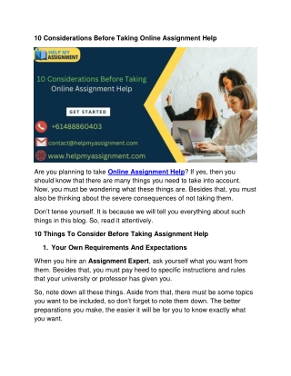 10 Considerations Before Taking Online Assignment Help
