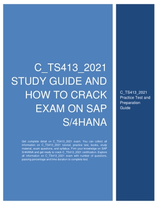 C_TS413_2021 Study Guide and How to Crack Exam on SAP S4HANA