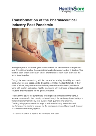 Transformation of the Pharmaceutical Industry Post Pandemic