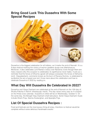 Bring Good Luck This Dussehra With Some Special Recipes