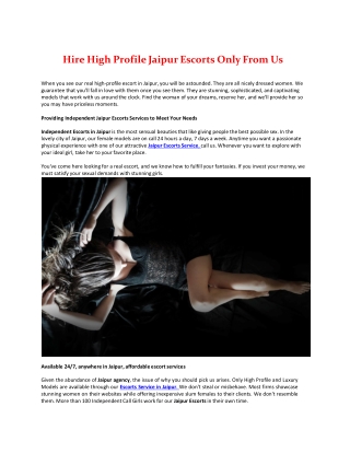 Hire High Profile Jaipur Escorts Only From Us