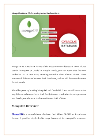 MongoDB vs Oracle DB- Comparing the two Database Giants