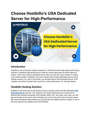 Choose Hostbillo’s USA Dedicated Server for High Performance