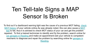 Ten Tell-tale Signs a MAP Sensor Is Broken