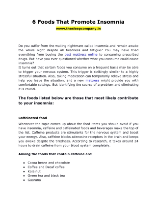 Foods that Cause Insomnia- The Sleep Company