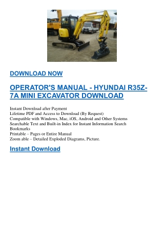OPERATOR'S MANUAL - HYUNDAI R35Z-7A MINI EXCAVATOR DOWNLOAD