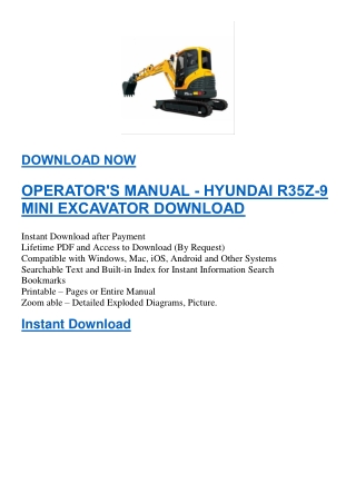 OPERATOR'S MANUAL - HYUNDAI R35Z-9 MINI EXCAVATOR DOWNLOAD