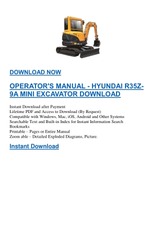 OPERATOR'S MANUAL - HYUNDAI R35Z-9A MINI EXCAVATOR DOWNLOAD