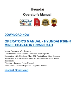 OPERATOR'S MANUAL - HYUNDAI R36N-7 MINI EXCAVATOR DOWNLOAD