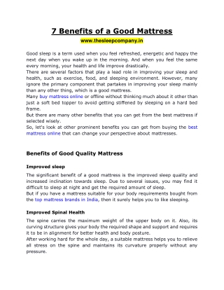 Benefits of a Good Mattress for a Good Sleep- The Sleep Company