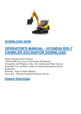 OPERATOR'S MANUAL - HYUNDAI R55-7 CRAWLER EXCAVATOR DOWNLOAD