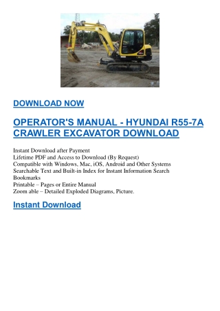 OPERATOR'S MANUAL - HYUNDAI R55-7A CRAWLER EXCAVATOR DOWNLOAD