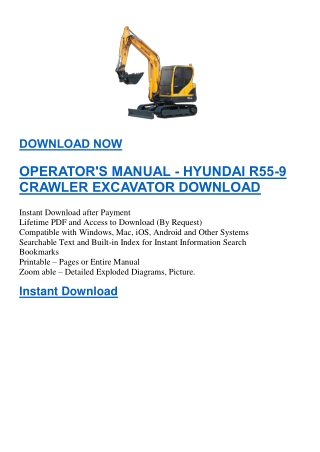 OPERATOR'S MANUAL - HYUNDAI R55-9 CRAWLER EXCAVATOR DOWNLOAD