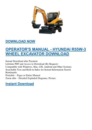 OPERATOR'S MANUAL - HYUNDAI R55W-3 WHEEL EXCAVATOR DOWNLOAD
