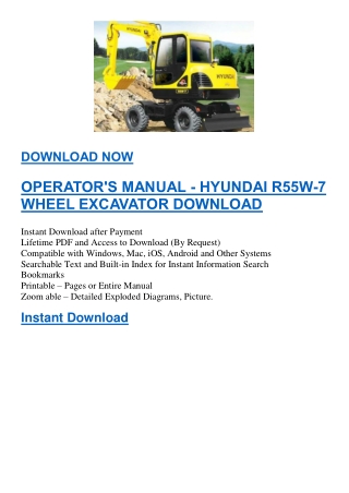 OPERATOR'S MANUAL - HYUNDAI R55W-7 WHEEL EXCAVATOR DOWNLOAD
