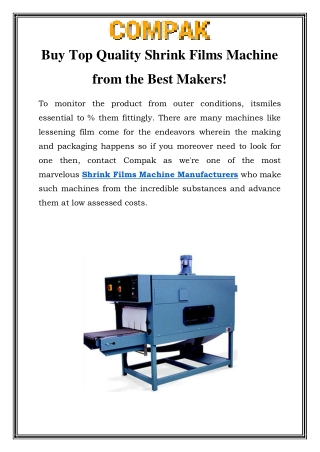 Shrink Films Machine Manufacturers Call- 9870270439