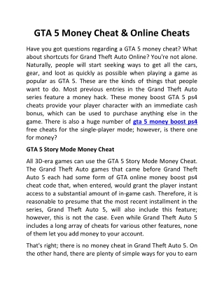 GTA 5 Money Cheat and online Cheats