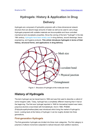 Hydrogels History & Application in Drug Delivery