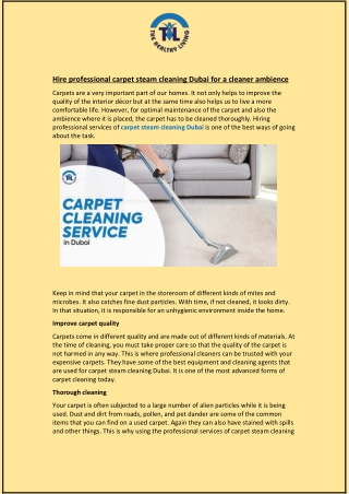 Hire professional carpet steam cleaning Dubai for a cleaner ambience