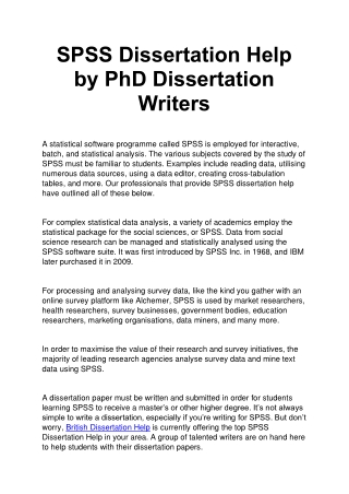 SPSS Dissertation Help by PhD Dissertation Writers