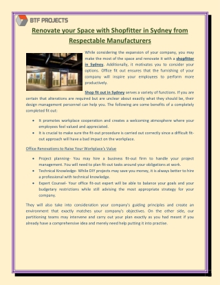 Renovate your Space with Shopfitter in Sydney from Respectable Manufacturers