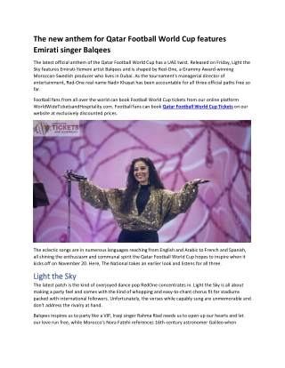 The new anthem for Qatar Football World Cup features Emirati singer Balqees