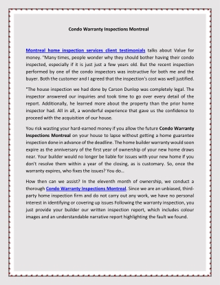 Condo Warranty Inspections Montreal