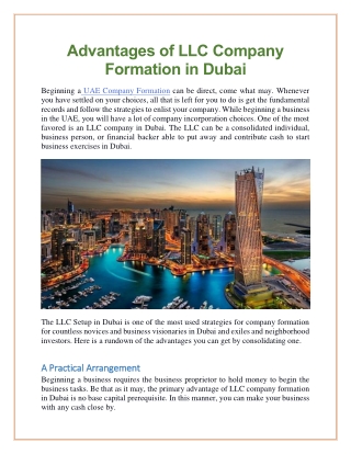 Advantages of LLC Company Formation in Dubai