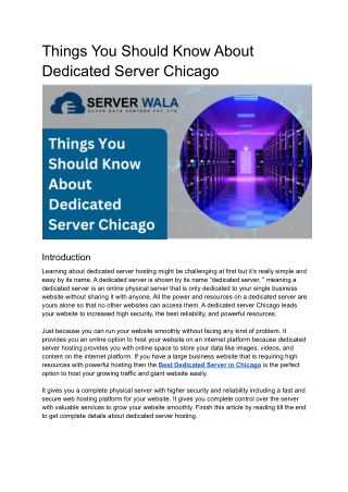 Things You Should Know About Dedicated Server Chicago