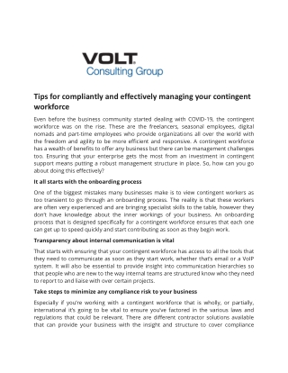 Contingent Workforce Management - Volt Consulting Group