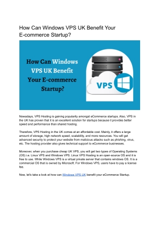 How Can Windows VPS UK Benefit Your E-commerce Startup?