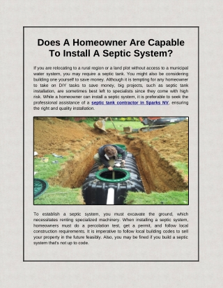 Does A Homeowner Are Capable To Install A Septic System?